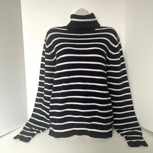 Patrick Assaraf Merino Wool Black & White Stripe Turtleneck NWOT